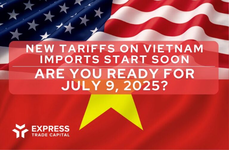 U.S.–Vietnam tariff deal 2025 infographic showing 20% import tariffs, 40% on transshipments, and July 9 enforcement deadline